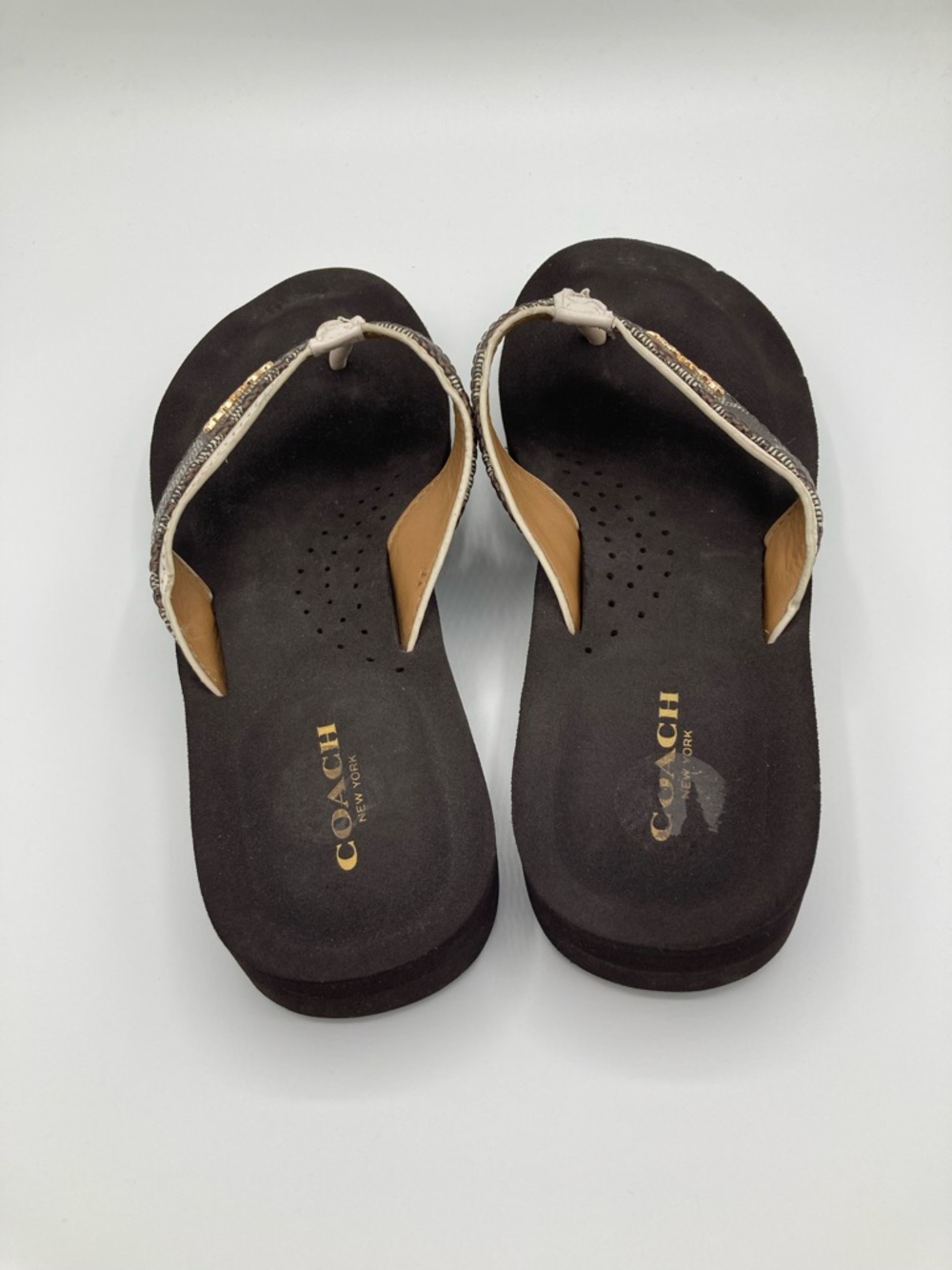 Coach Judy Signature Logo Women's Flip Flops, Brown Leather, Size 8B - Picture 4 of 8